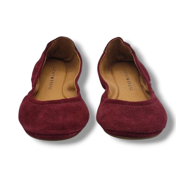 Lucky Brand Echo Ballet Flats Womens 6.5 Red Suede Slip On Laced - Picture 3 of 9